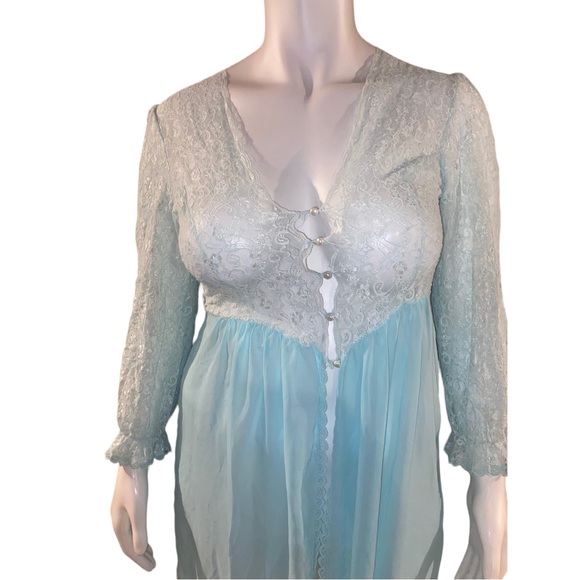 Vintage Sleepwear Sugar Plum Large Light Blue Gown Chemise Lace Fly Away Front - Picture 8 of 16